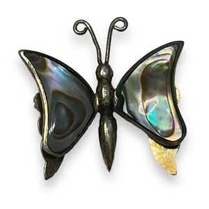 Alpaca Mexico Abalone Butterfly Brooch Pin Silver Vintage Signed Boho Gift Idea